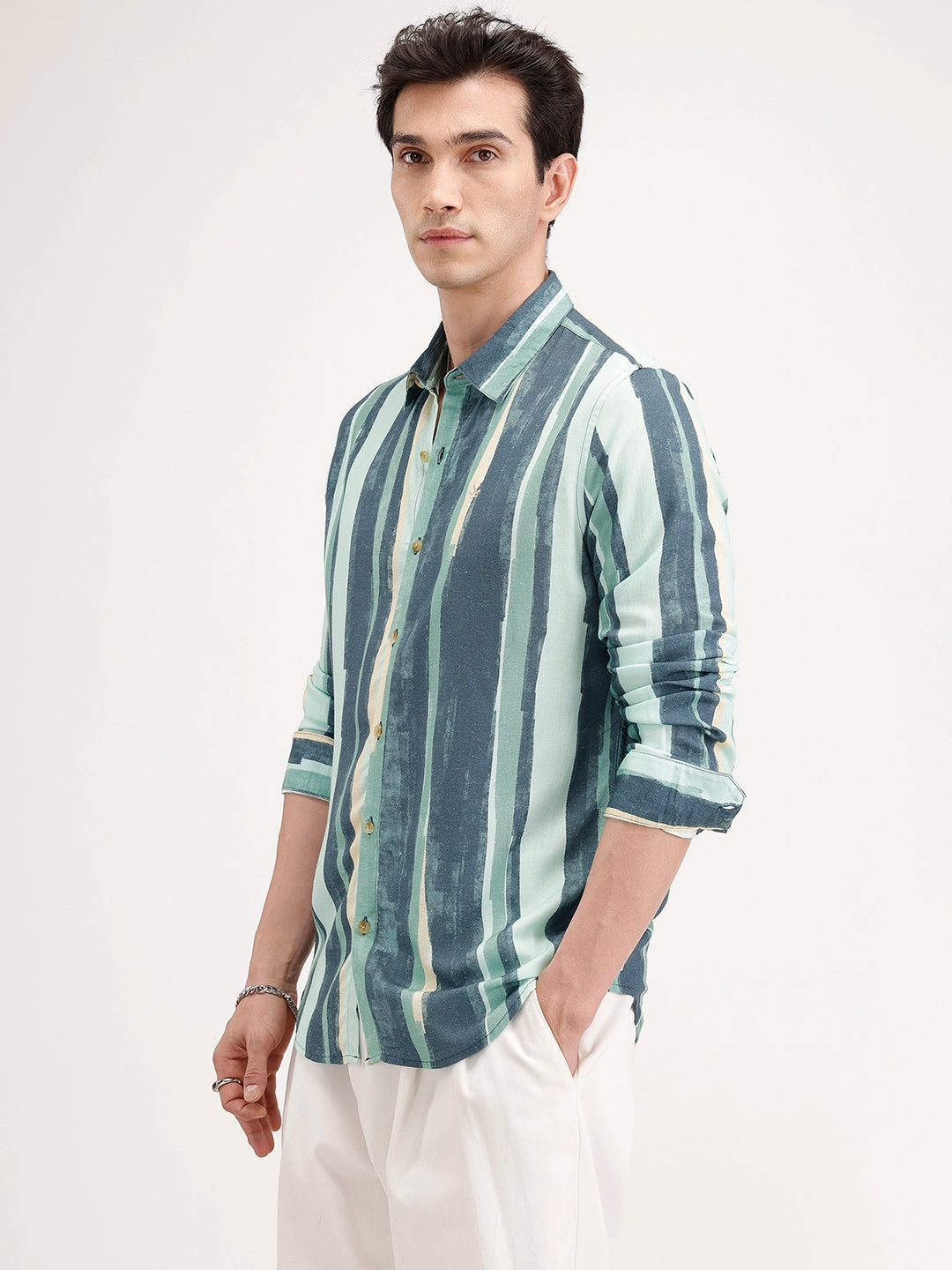 Slim Fit Linen Blend Shirt | Light Green