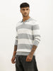 Slim Fit Striped Full Sleeve Polo T-Shirt | Grey