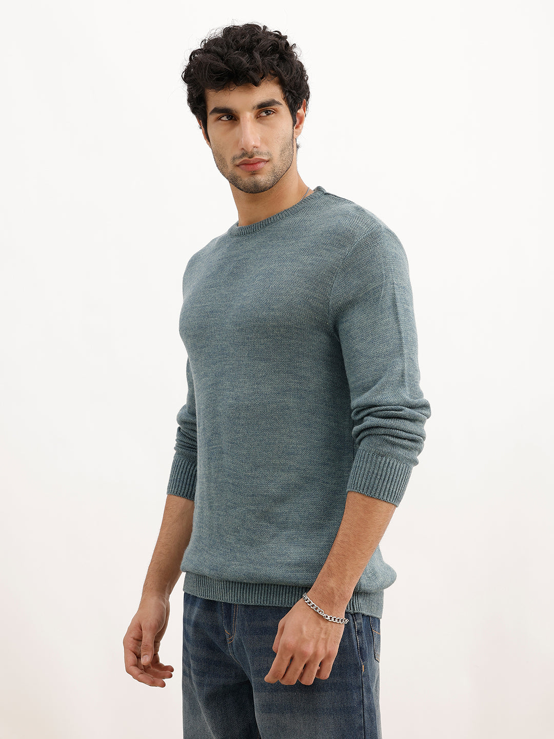 Jacquard Regular Fit Knitted Sweater | Blue