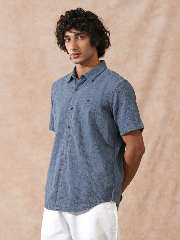 Textured Short Sleeve Shirt | Blue