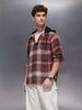 Classic Herringbone Hooded Shirt  | Maroon