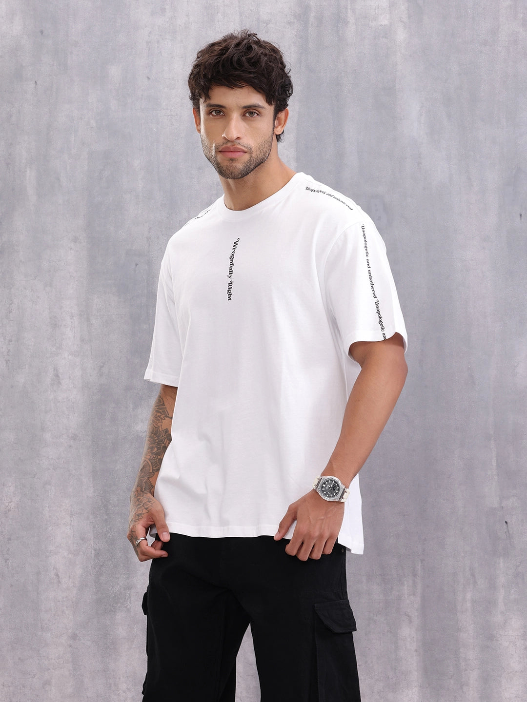 Typo Graphic Printed Oversized Fit T-shirt | White