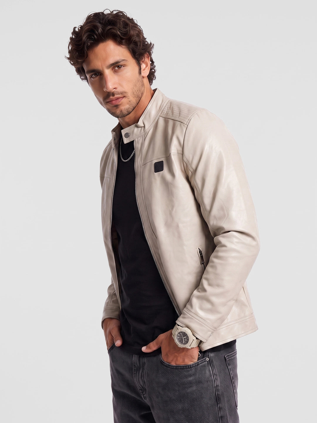 Solid Slim Fit Jacket | Grey | WNJK6277