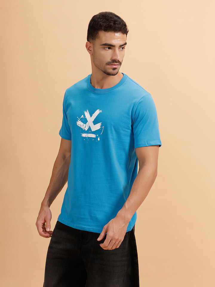 Brush Stroke Printed Slim Fit T-Shirt | Blue
