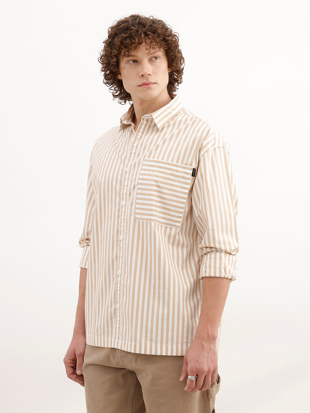 Classic Oversized Striped Shirt | Beige