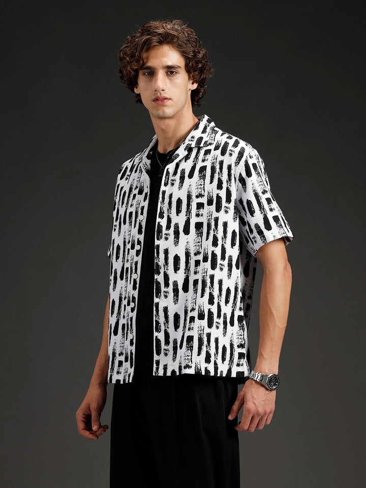 Wrogn All-Over-Printed Resort Collared Shirt | White
