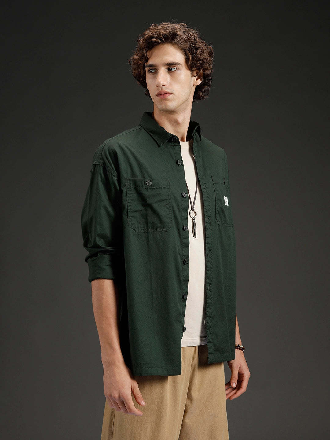 Wrogn Men's Casual Oversized Shirt | Green
