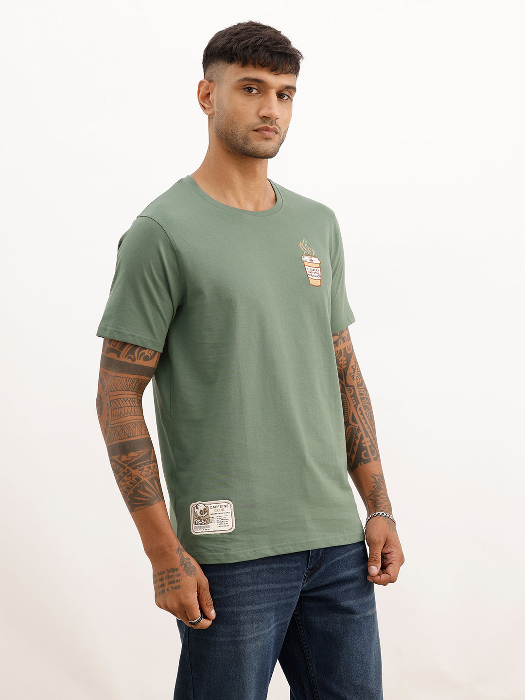Slim Fit Placement Printed T-Shirt | Green