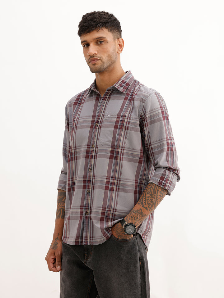 Slim Fit Checkered Shirt | Grey
