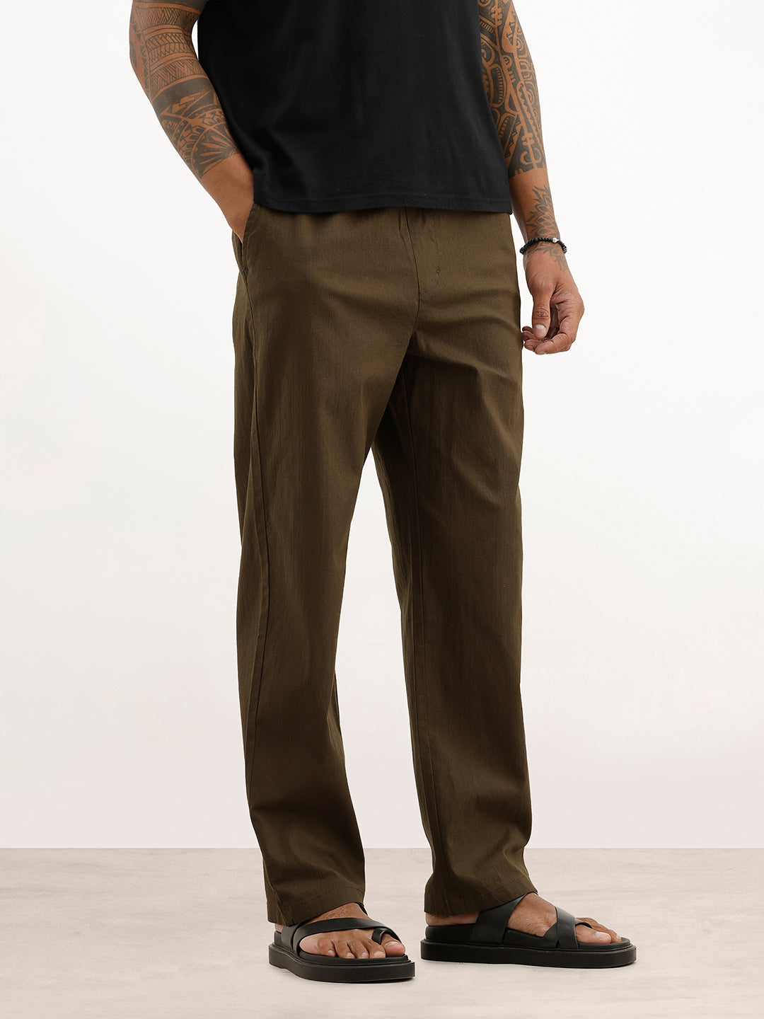 Classic Solid Loose Fit Trouser | Olive