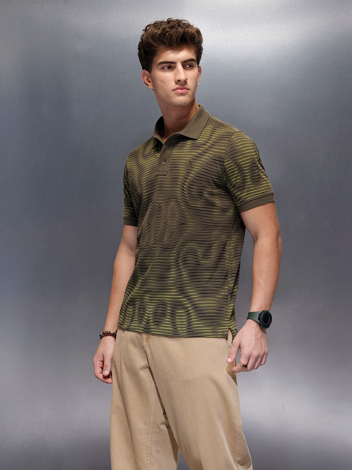Placement Printed Slim Fit Polo T-Shirt  | Olive