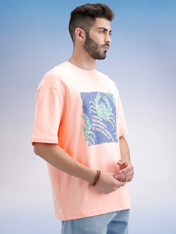 Oversized Fit Puffer Printed T-Shirt | Peach