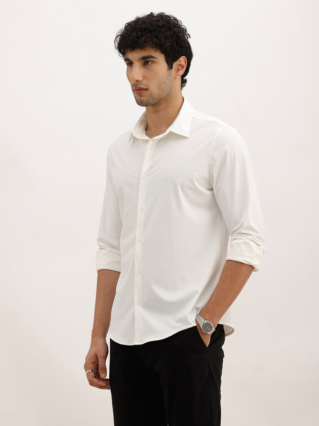 Solid Slim Fit Performance Stretch Shirt | White