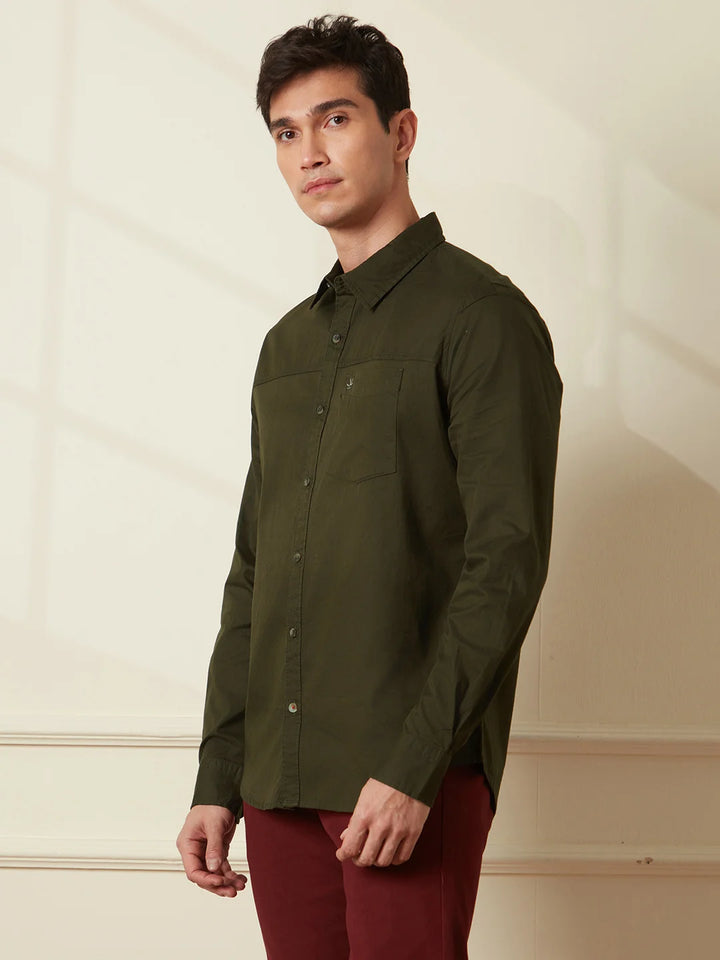 Cut & Sew Slim Fit Shirt | Olive