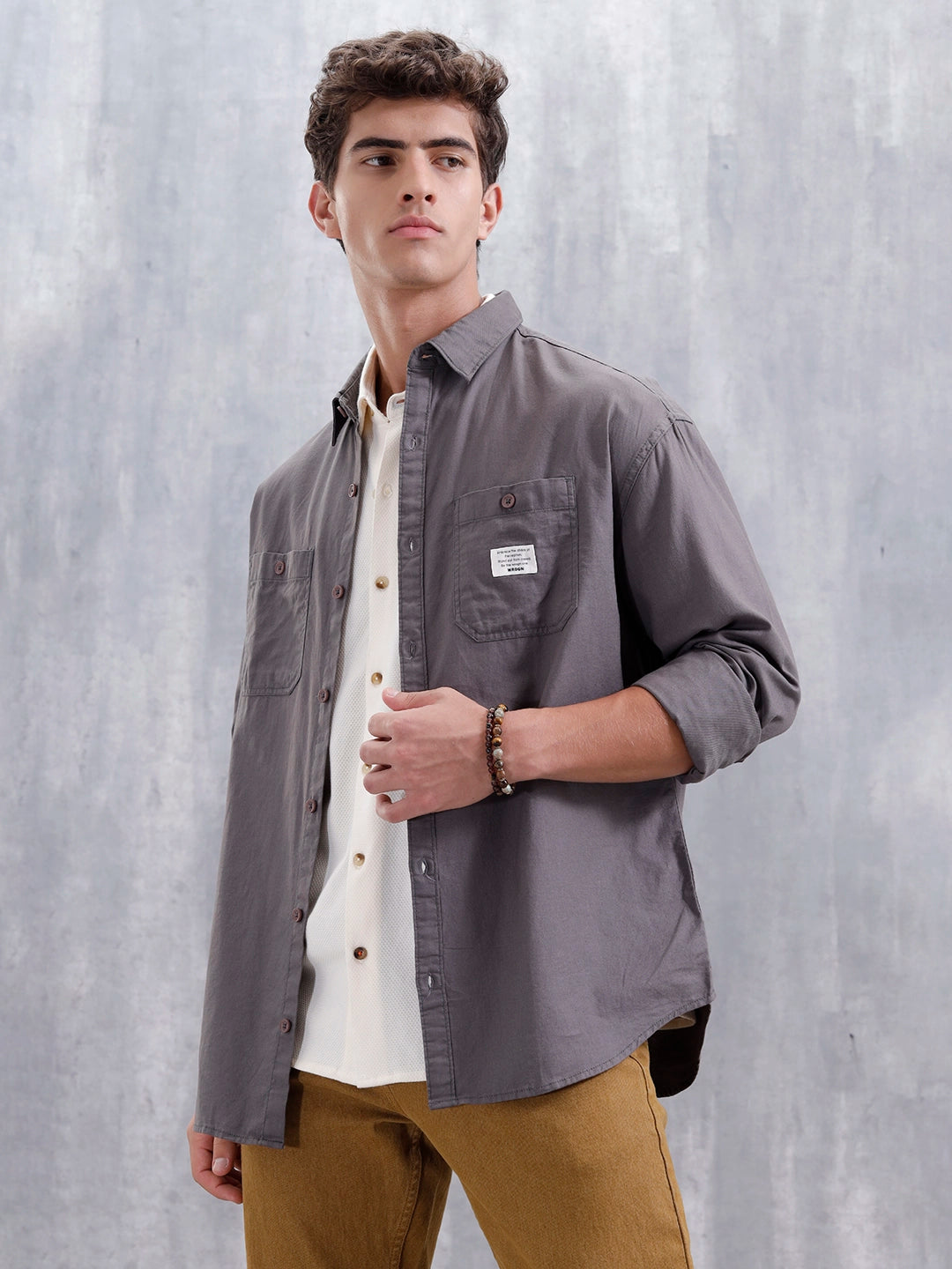 Men's Oversized Double Pocket Casual Shirt | Grey