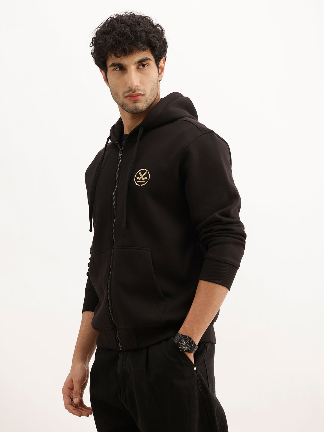 Classic Foil Printed Hooded Sweatshirt | Black