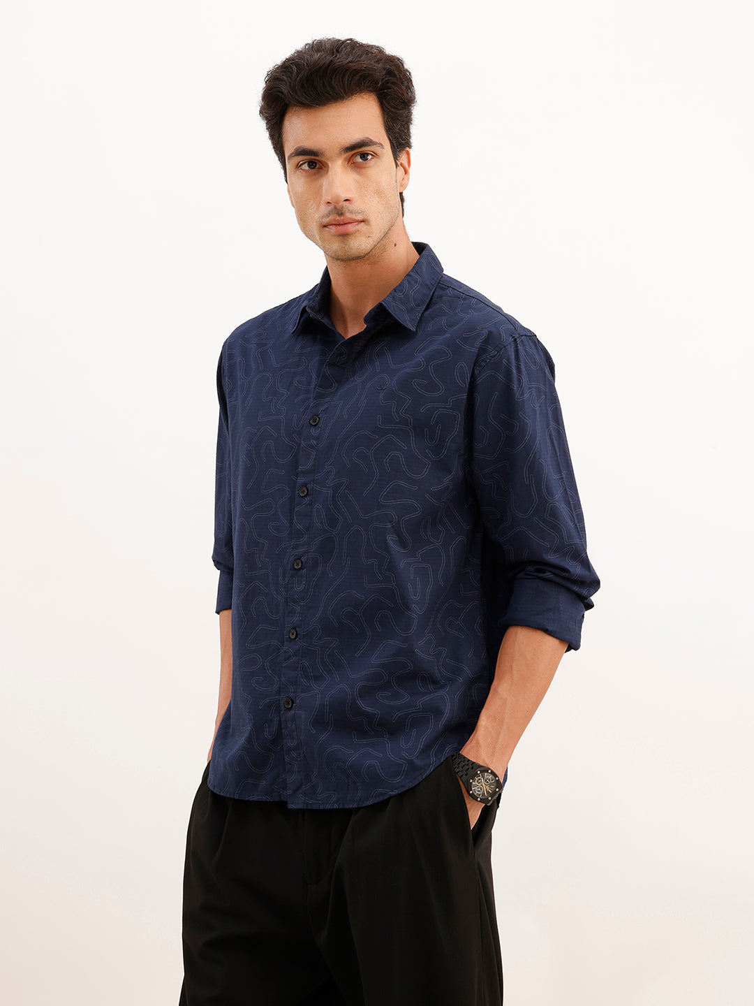Comfort Fit Full Sleeve AOP Shirt | Navy Blue