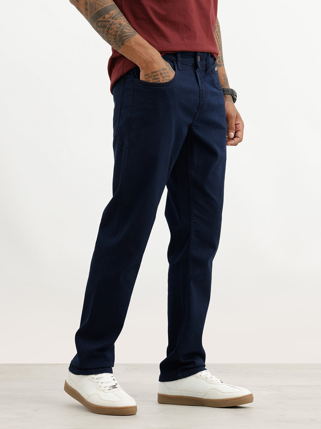 Solid Straight Fit Denim Jeans | Dark Blue