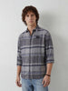 Oversized Placement Printed Checkered Shirt | Grey
