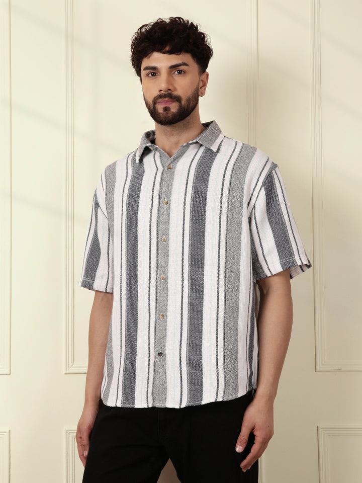 Textured Stripes Comfort Fit Shirt | White