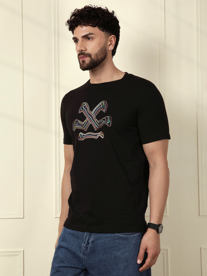Fluid Printed Slim Fit T-Shirt | Black