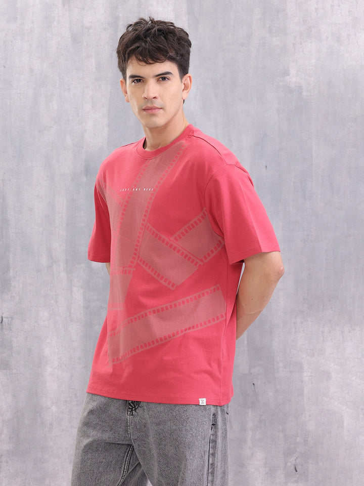 Tonal Logo Printed Oversized T-shirt | Red