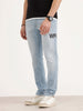 Slim Fit Placement Printed Denim Jeans | Light Blue