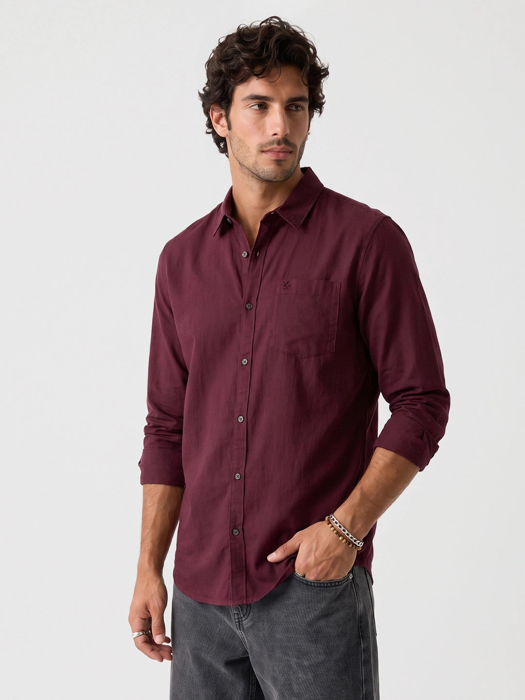 Solid Full Sleeve Shirt | Maroon