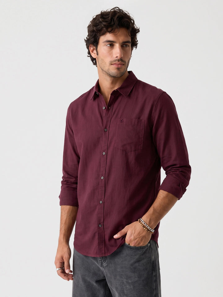 Solid Full Sleeve Shirt | Maroon