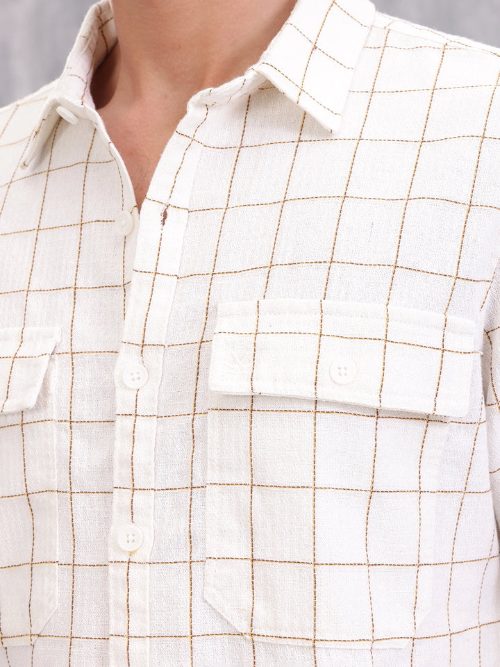 Double Pocket Checkered Shirt | Beige