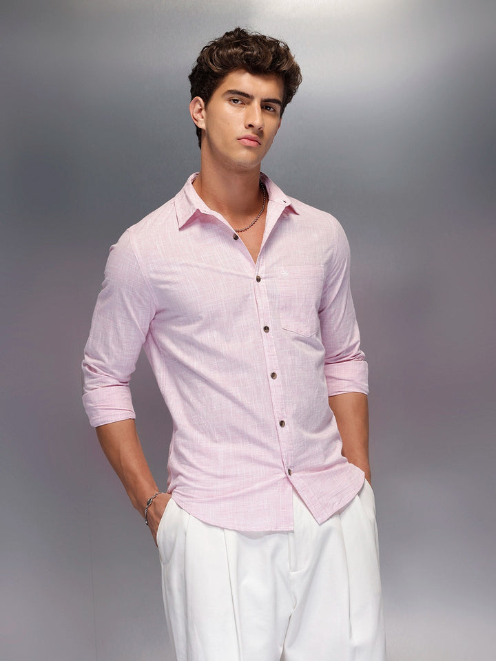 Solid Linin Blend Shirt   |  Pink