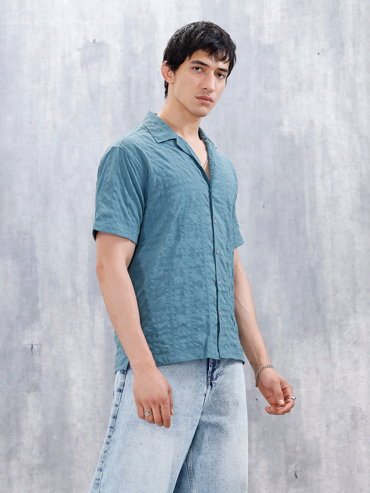 Wrogn Mens Casual Textured Comfort Fit Shirt | Green