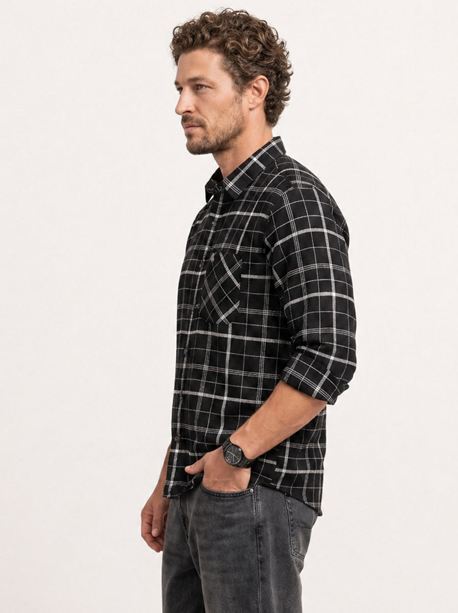 Midnight Grid Check Shirt| Black