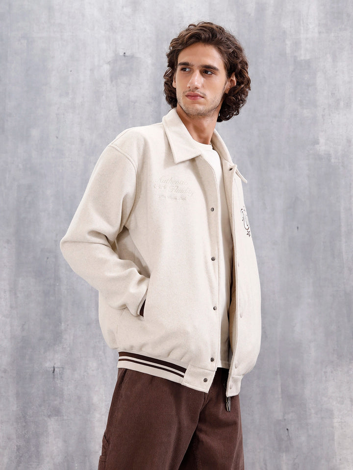 Varsity-Inspired Comfort Fit Tweed Jacket | Off White