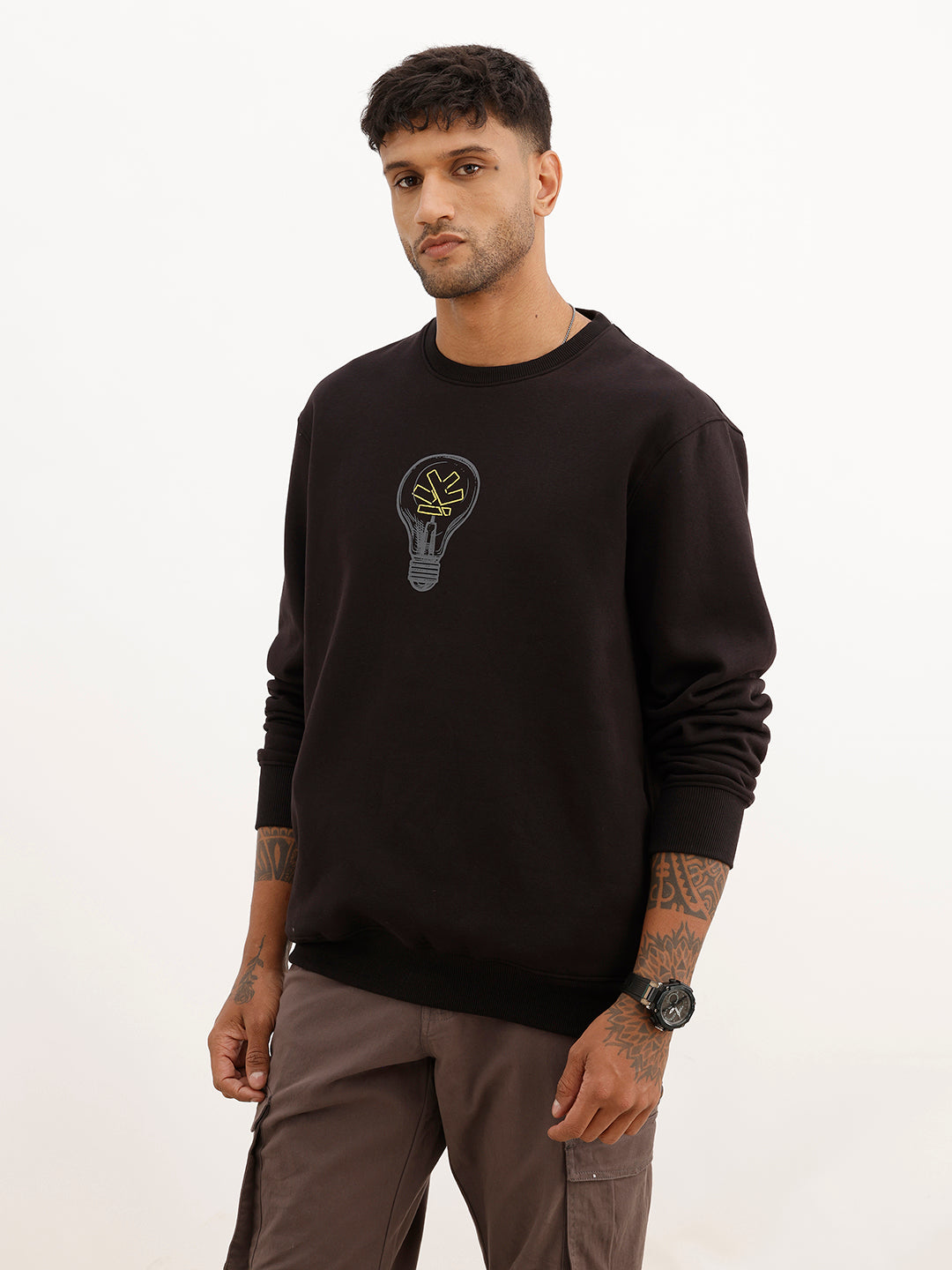 Comfort Fit Placement Printed Sweatshirt | Black