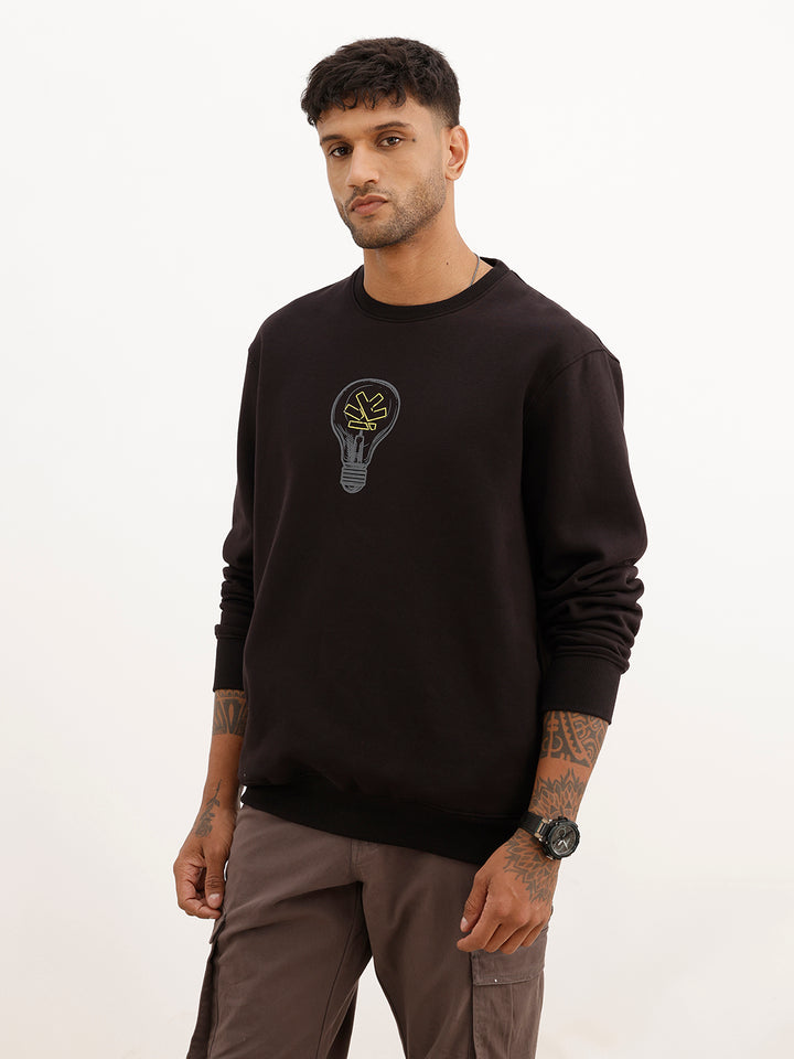 Comfort Fit Placement Printed Sweatshirt | Black