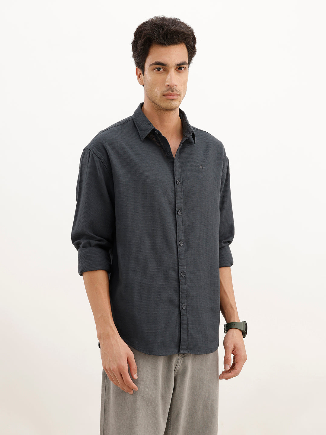Solid Oversized Full Sleeve Shirt | Blue