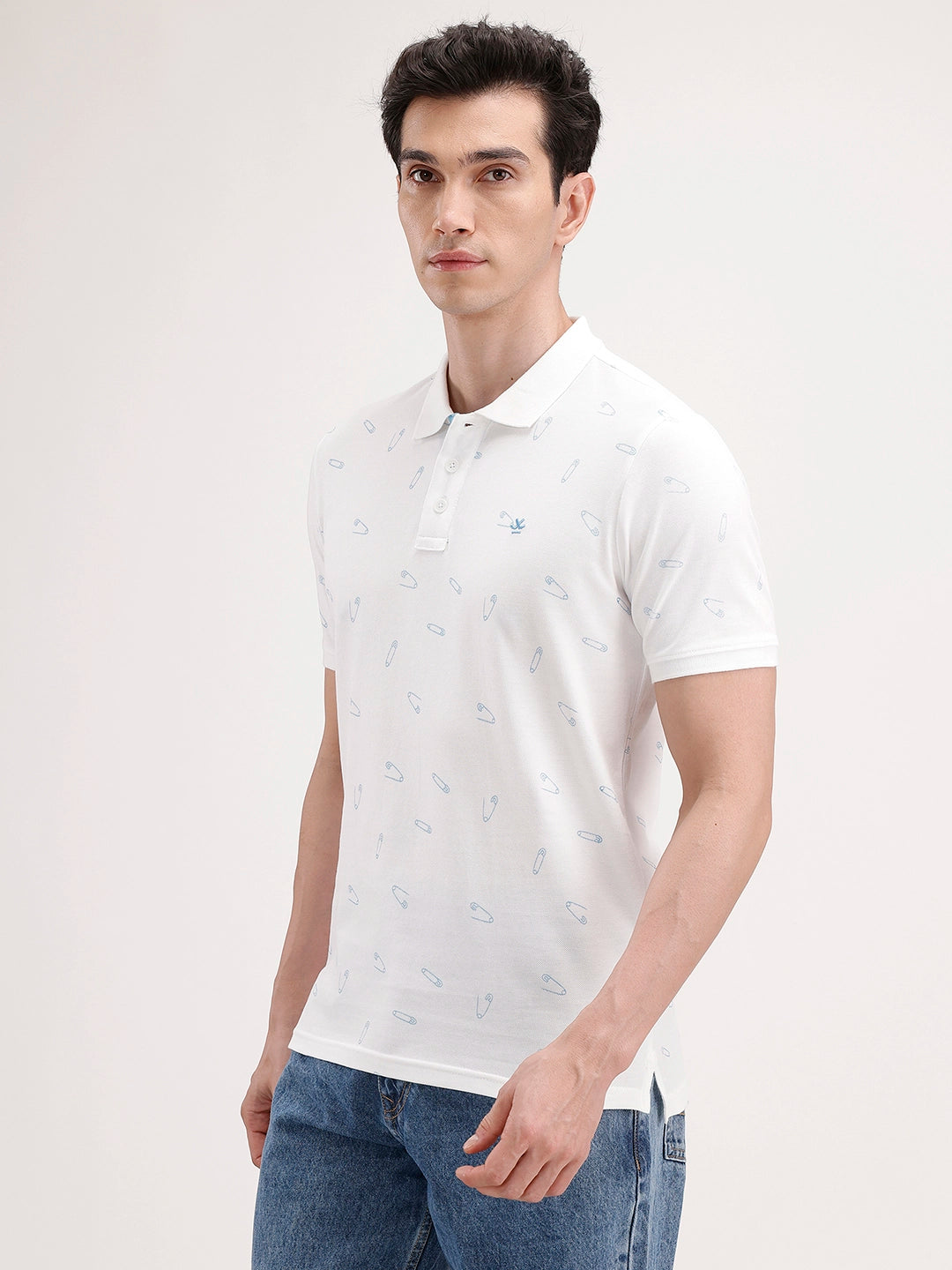 Slim Fit AOP Polo T-Shirt | White