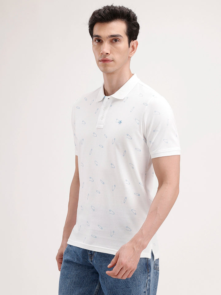 Slim Fit AOP Polo T-Shirt | White
