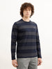 Slim Fit Printed Striped T-Shirt | Navy Blue