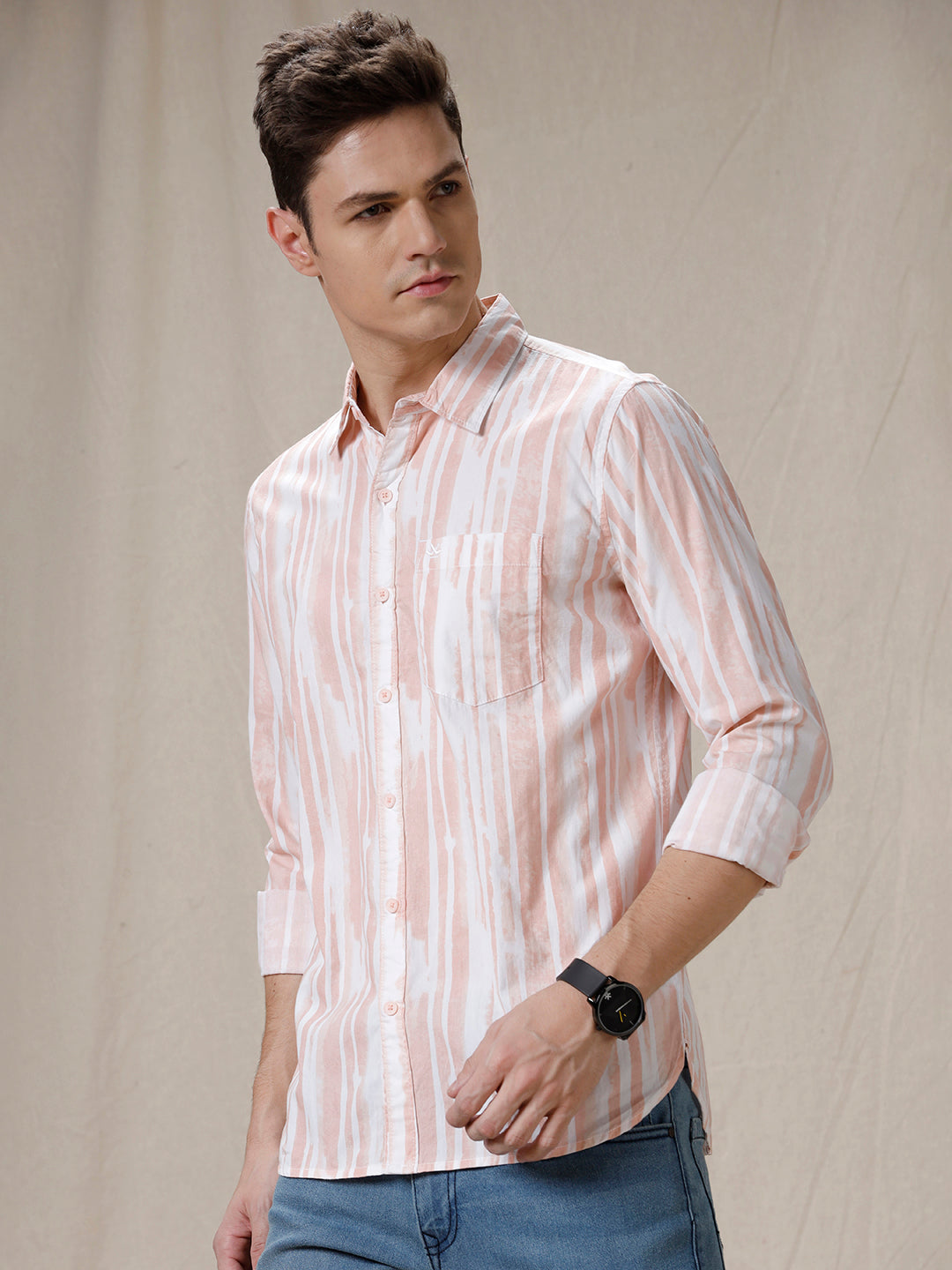 Abstract Stripes Peach AOP Shirt