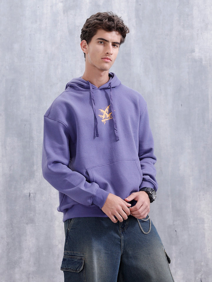 Graffiti Patch Oversized Brushed Fleece Hoodie | Purple