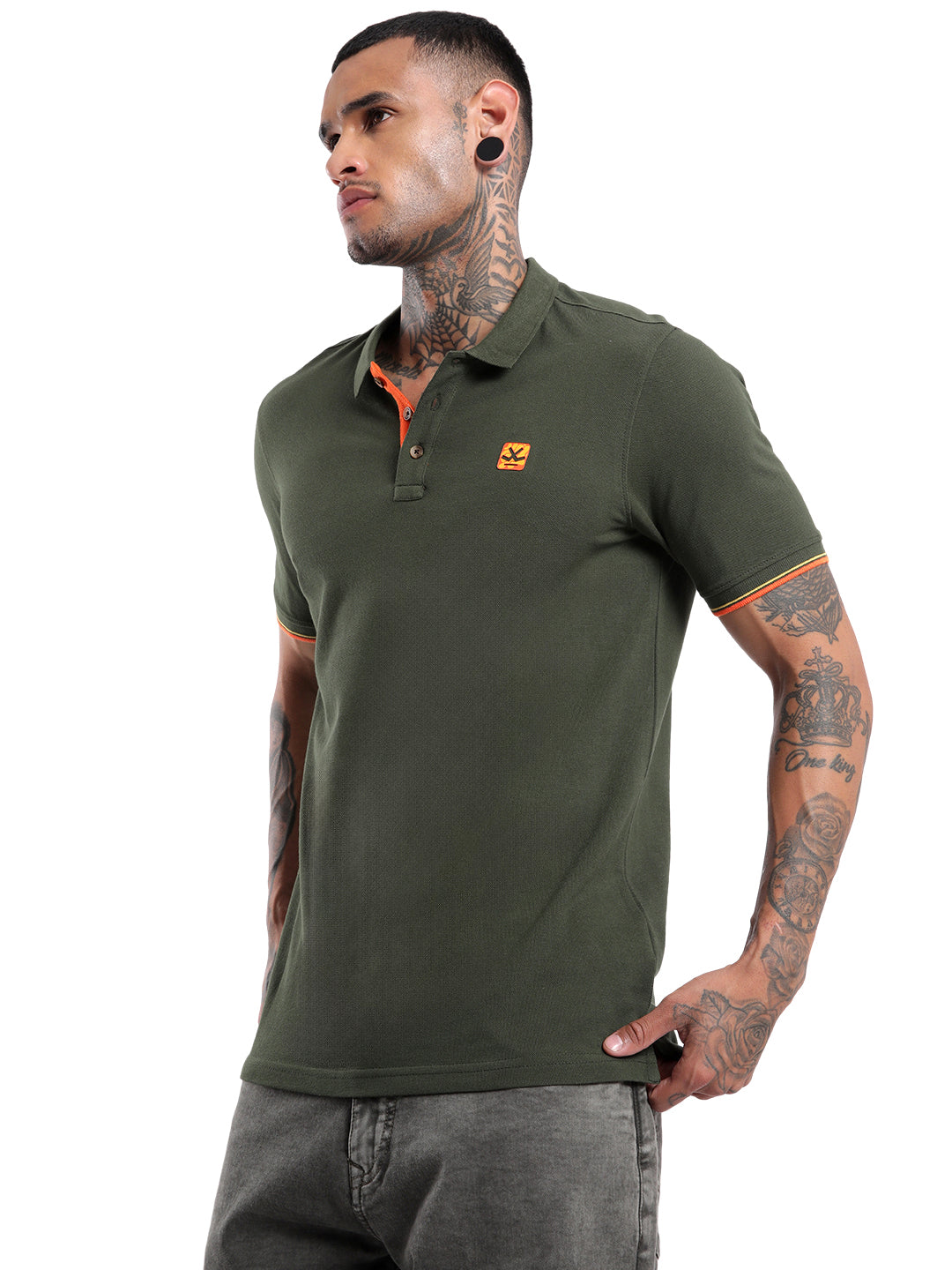 Olive Contrast Placket Polo T-Shirt