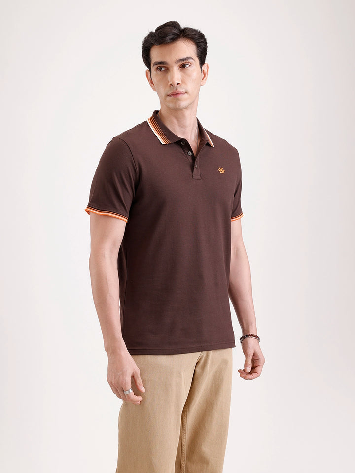 Tipping Collar Polo T-Shirt   |  Brown