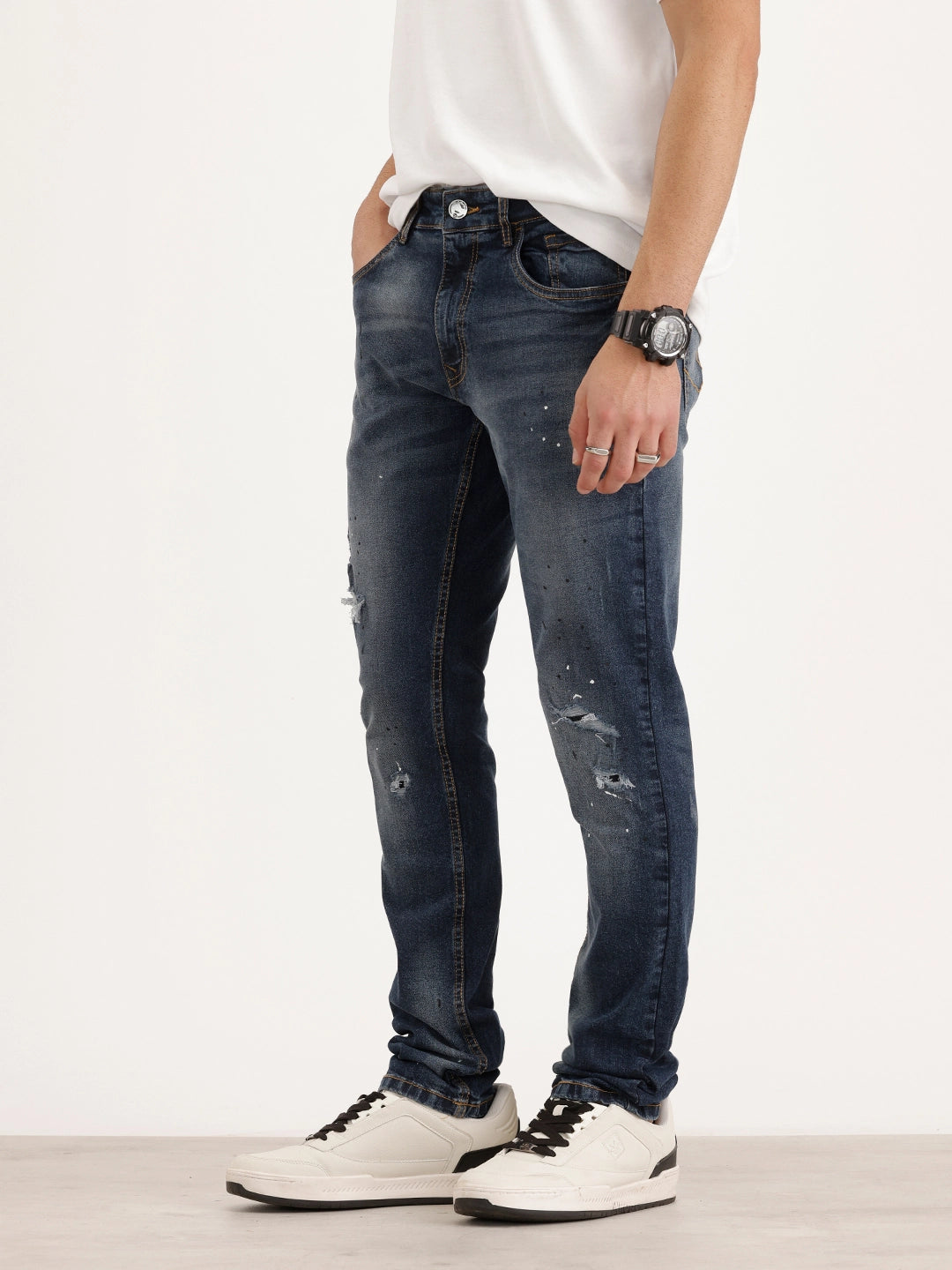 Slim Fit Distressed Denim Jeans | Blue