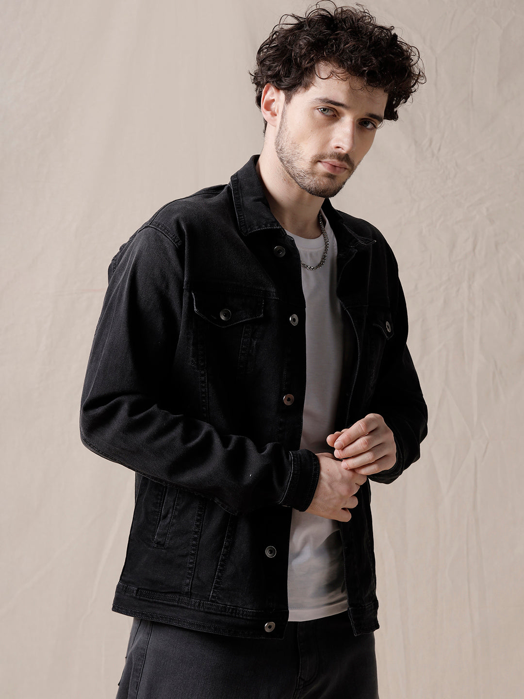 Classic Solid Black Denim Jacket