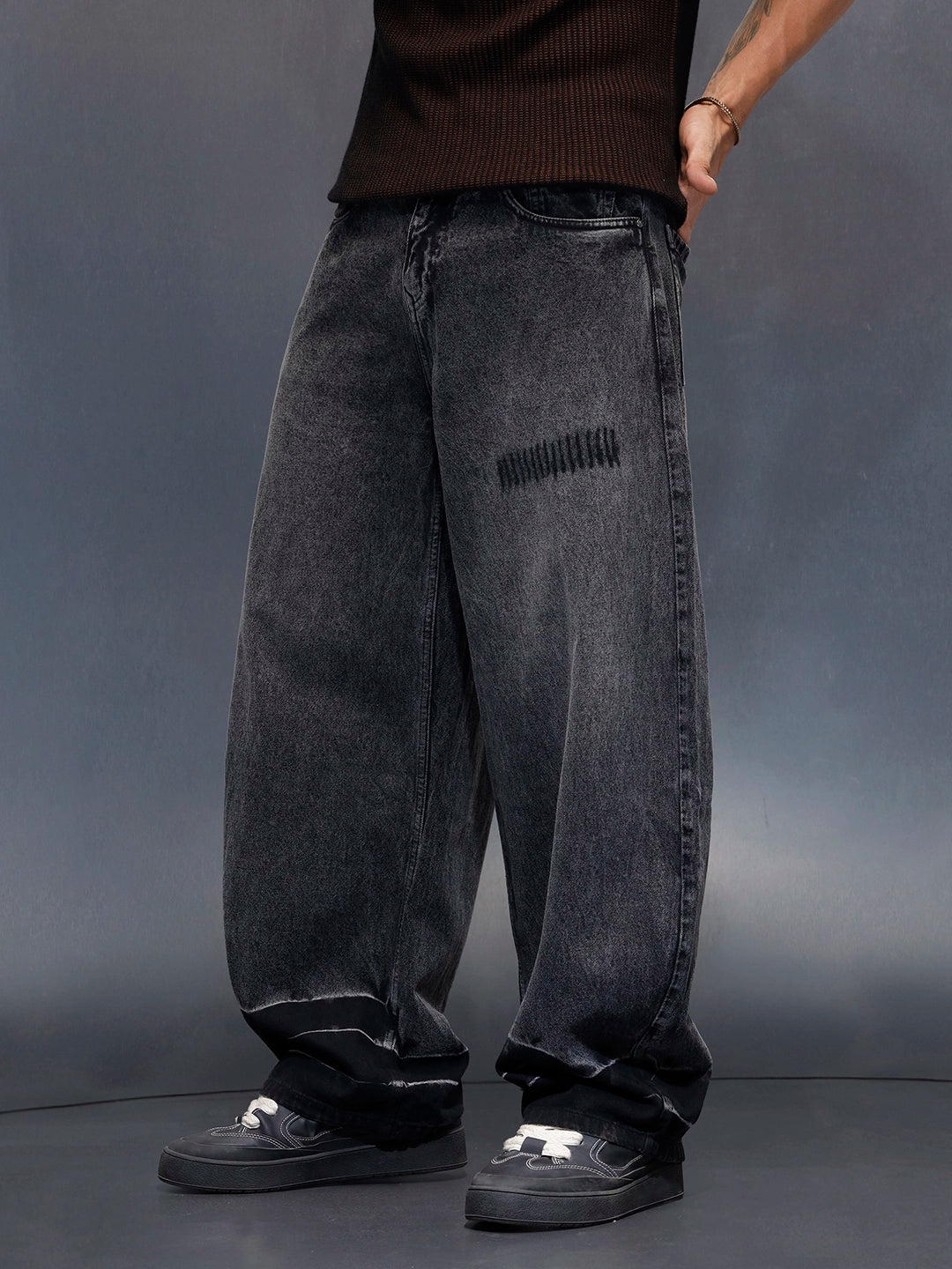 Men's Baloon fit jeans with details  | Dark Grey