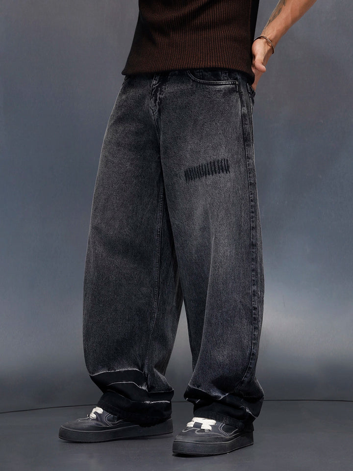 Men's Baloon fit jeans with details  | Dark Grey