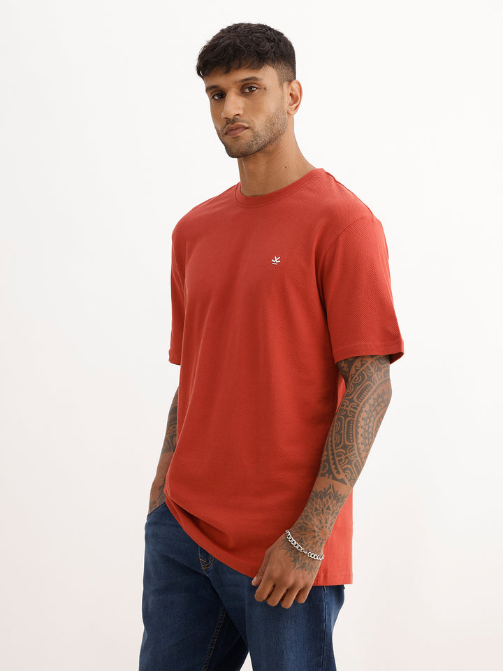 Solid Comfort Fit Textured T-Shirt | Rust