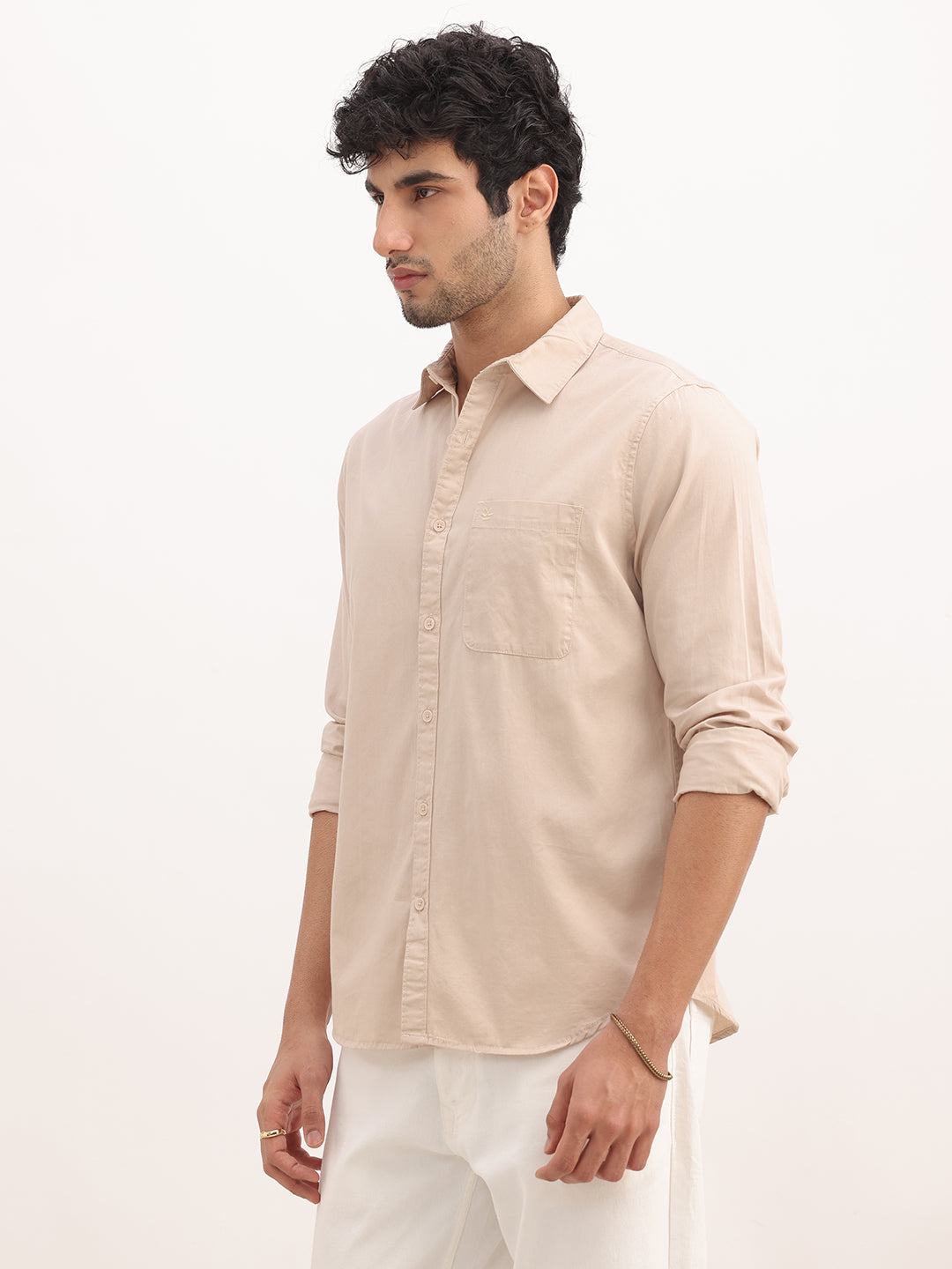 Solid Slim Fit Full Sleeve Shirt | Beige